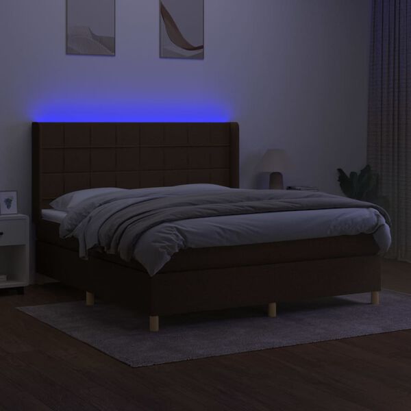 vidaXL Sommier &agrave; lattes de lit matelas et LED Marron fonc&eacute; 160x200 cm