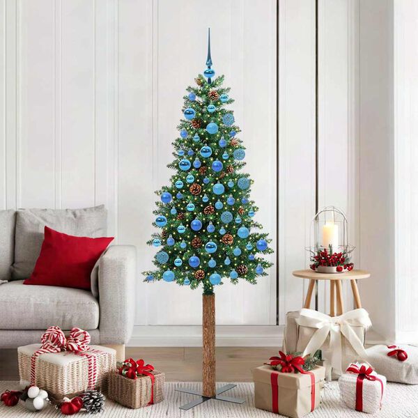 vidaXL Sapin de Noël mince Vert 180 cm PVC et bois de pin massif