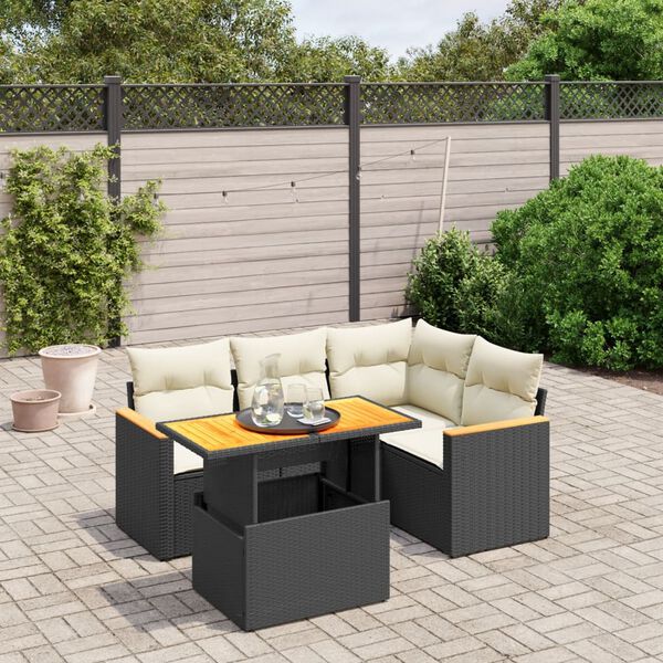 vidaXL Salon de jardin 5 pcs avec coussins noir r&eacute;sine tress&eacute;e