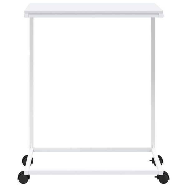 vidaXL Table d'appoint avec roues Blanc 55x35x70 cm Bois d'ing&eacute;nierie