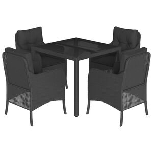 vidaXL Ensemble &agrave; manger de jardin coussins 5pcs Noir R&eacute;sine tress&eacute;e