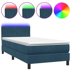 vidaXL Sommier &agrave; lattes de lit et matelas et LED bleu fonc&eacute; 80x210 cm velours