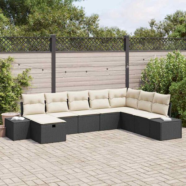 vidaXL Ensemble de canap&eacute; de jardin avec coussin 8 pcs Noir polyrotin