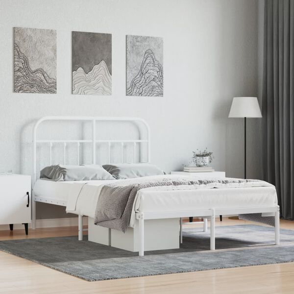vidaXL Cadre de lit métal sans matelas et tête de lit blanc 120x190 cm