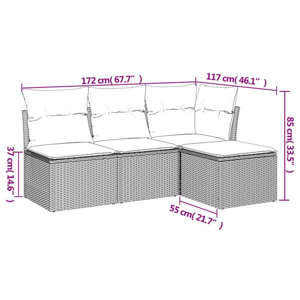 vidaXL Salon de jardin 4 pcs avec coussins gris résine tressée