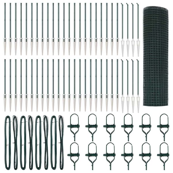 vidaXL Poteau de cl&ocirc;ture. Vert 100 x 1 m (maille 12 x 12 mm)