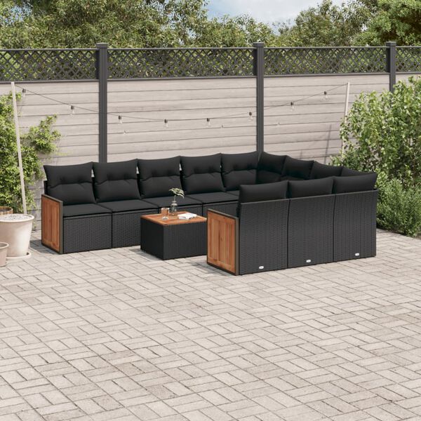 vidaXL Salon de jardin 11 pcs avec coussins noir r&eacute;sine tress&eacute;e