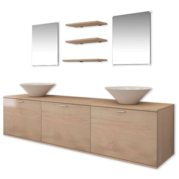vidaXL 8 pi&egrave;ces de mobilier de salle de bain et lavabo Beige