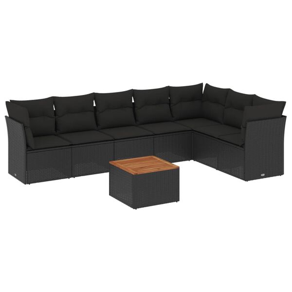 vidaXL Salon de jardin 8 pcs avec coussins noir r&eacute;sine tress&eacute;e