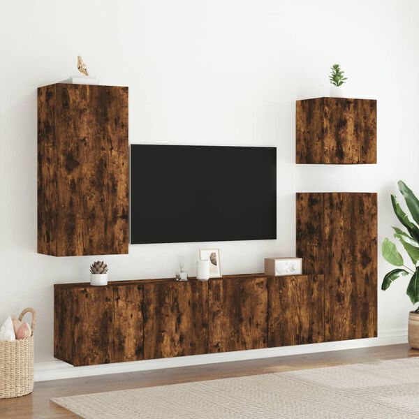 vidaXL Meuble TV mural ch&ecirc;ne fum&eacute; 40,5x30x90 cm bois d'ing&eacute;nierie