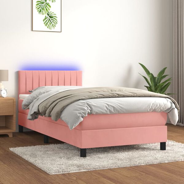 vidaXL Sommier &agrave; lattes de lit avec matelas et LED Rose 90x190 cm