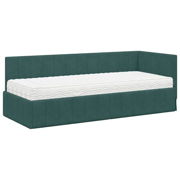 vidaXL Cadre de lit d'angle avec matelas 2 pcs Vert Velours