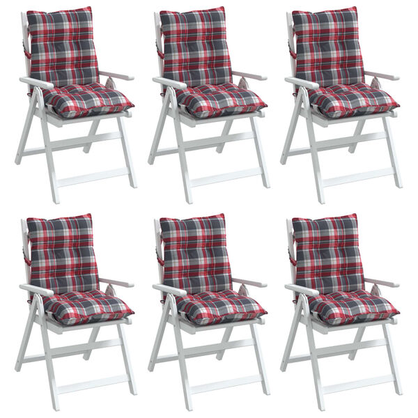 vidaXL Coussins de chaise &agrave; dossier bas lot de 6 motif carreaux rouge
