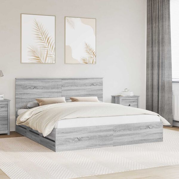 vidaXL Cadre de lit Gris Sonoma 200 x 200 cm Bois Ing&eacute;nierie
