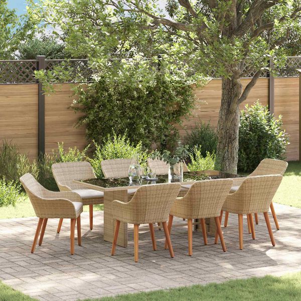 vidaXL Ensemble de salle &agrave; manger pour jardin 9 pcs Beige polyrotin
