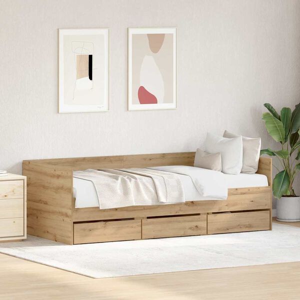 vidaXL Lit d'appoint Chêne artisanal 90 x 200 cm Bois d'ingénierie
