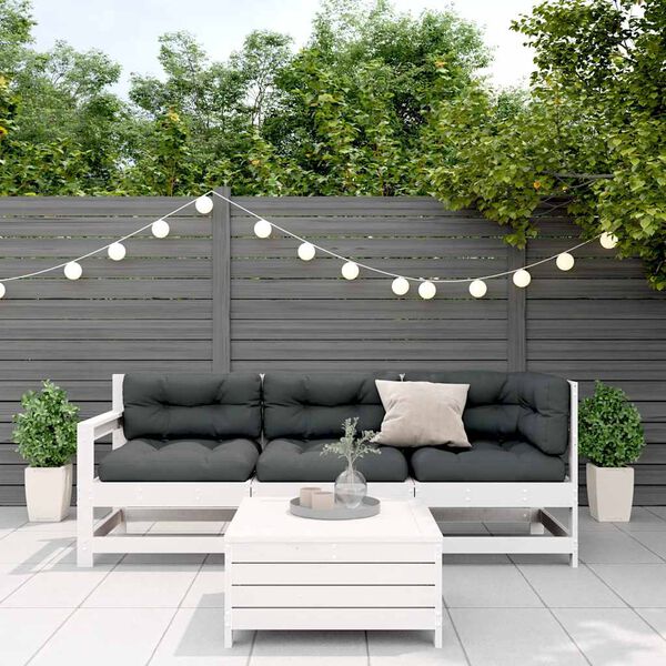 vidaXL Salon de jardin 4 pcs avec coussins blanc bois de pin massif