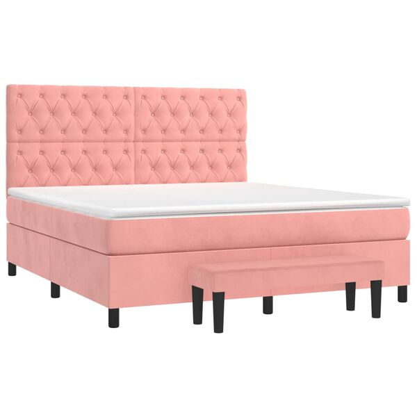 vidaXL Sommier &agrave; lattes de lit avec matelas Rose 160x200 cm Velours
