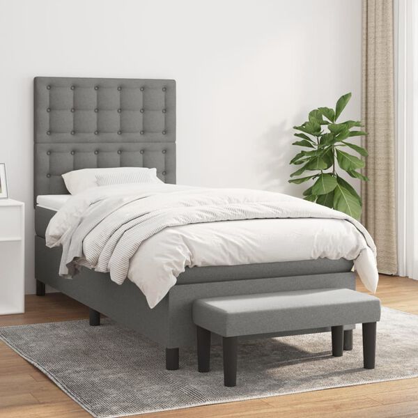 vidaXL Sommier &agrave; lattes de lit avec matelas Gris fonc&eacute; 80x200 cm Tissu