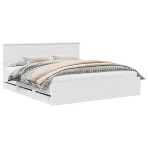 vidaXL Cadre de lit avec tiroir Blanc 200 x 200 cm Bois Ing&eacute;nierie