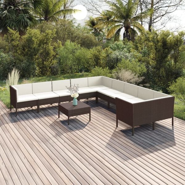 vidaXL Salon de jardin 11 pcs avec coussins R&eacute;sine tress&eacute;e Marron