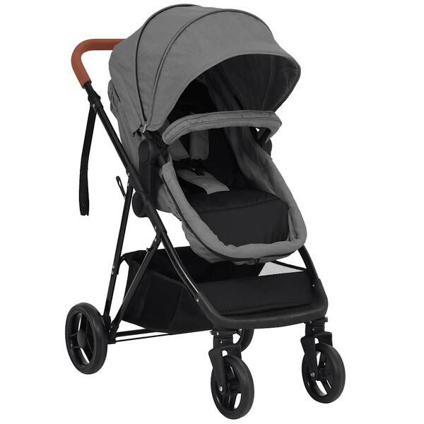 vidaXL Poussette pour b&eacute;b&eacute; 3-en-1 Gris clair et noir Acier