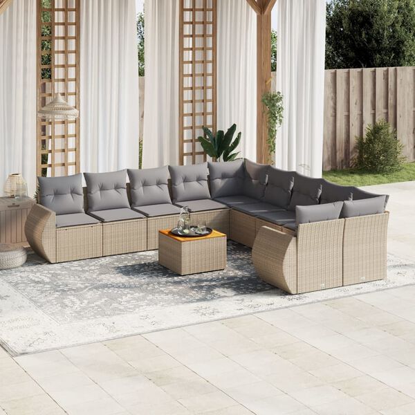 vidaXL Salon de jardin 11 pcs avec coussins beige r&eacute;sine tress&eacute;e