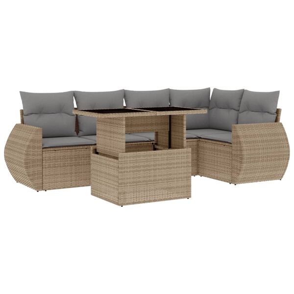 vidaXL Salon de jardin avec coussins 6 pcs beige r&eacute;sine tress&eacute;e