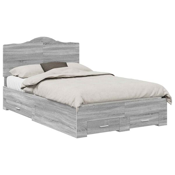 vidaXL Cadre de lit Gris Sonoma 135 x 190 cm Bois d'ing&eacute;nierie