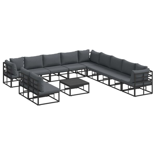 vidaXL Ensemble de canap&eacute; de jardin avec coussin 12 pcs Noir Aluminium