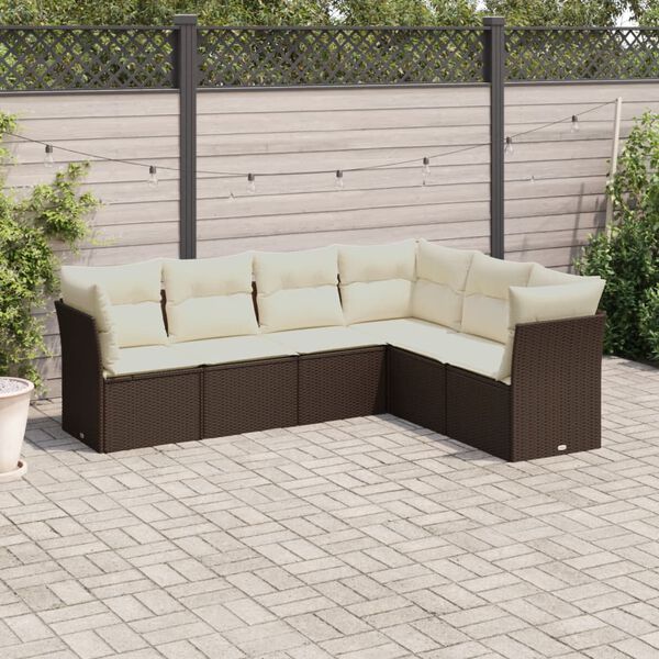 vidaXL Salon de jardin avec coussins 6 pcs marron r&eacute;sine tress&eacute;e