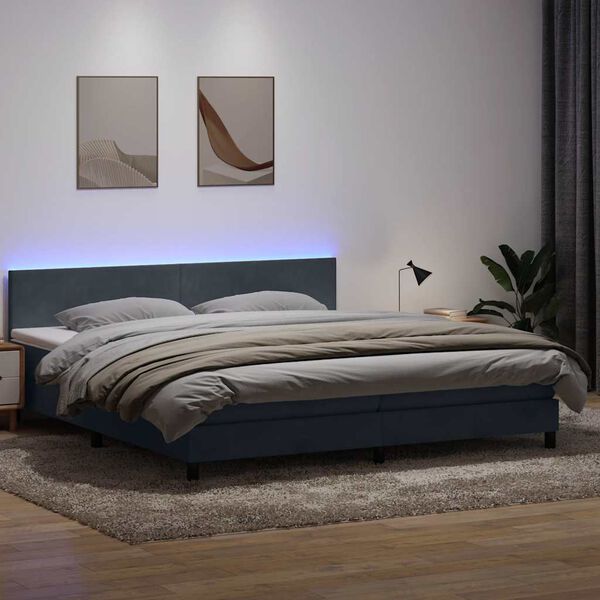 vidaXL Sommier &agrave; lattes de lit et matelas et LED gris fonc&eacute; 180x220cm velours