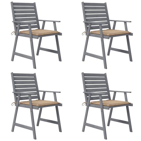 vidaXL Chaises &agrave; manger d'ext&eacute;rieur et coussins lot de 4 Acacia massif