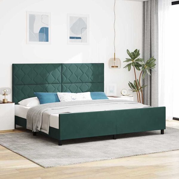 vidaXL Lit &agrave; ressorts avec t&ecirc;te de lit Vert fonc&eacute; 200 x 200 cm Velours