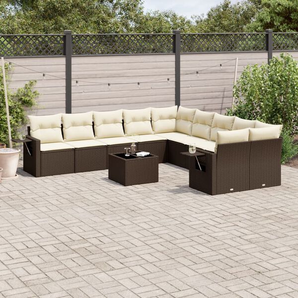 vidaXL Salon de jardin et coussins 11 pcs marron r&eacute;sine tress&eacute;e