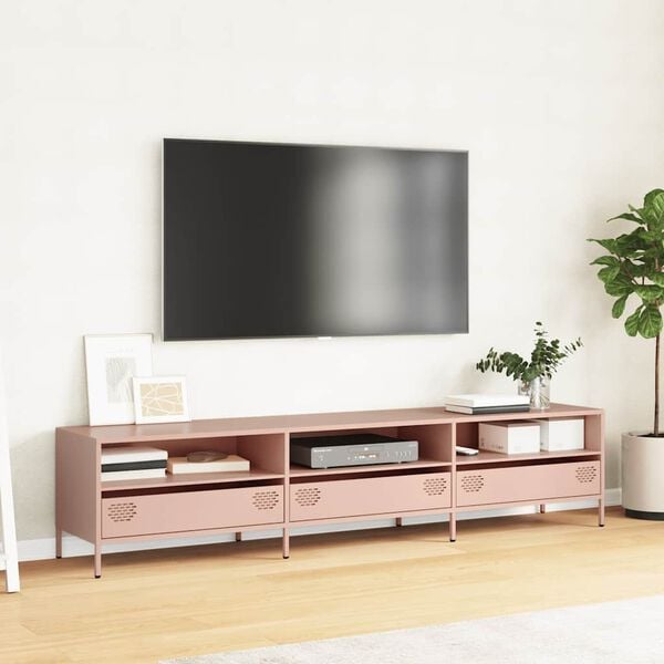 vidaXL Meuble TV rose 202x39x43,5 cm acier lamin&eacute; &agrave; froid