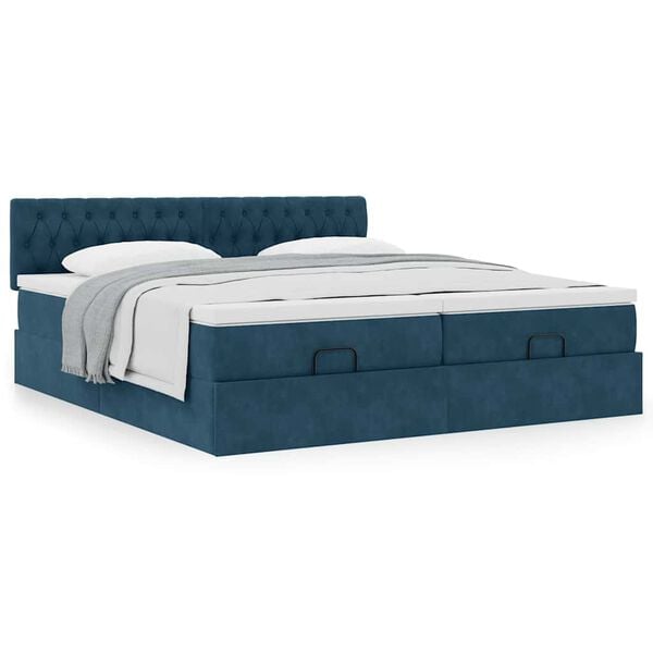 VidaXL Cadre de lit ottoman avec matelas bleu fonc&eacute; 180x200 cm velours