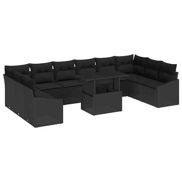 vidaXL Ensemble de Canap&eacute;s avec coussin 11 pcs Noir polyrotin