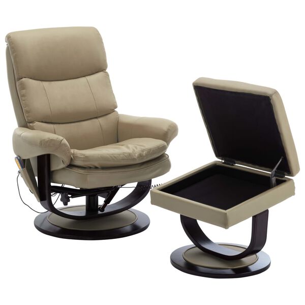 vidaXL Fauteuil massage inclinable cappuccino similicuir bois courb&eacute;