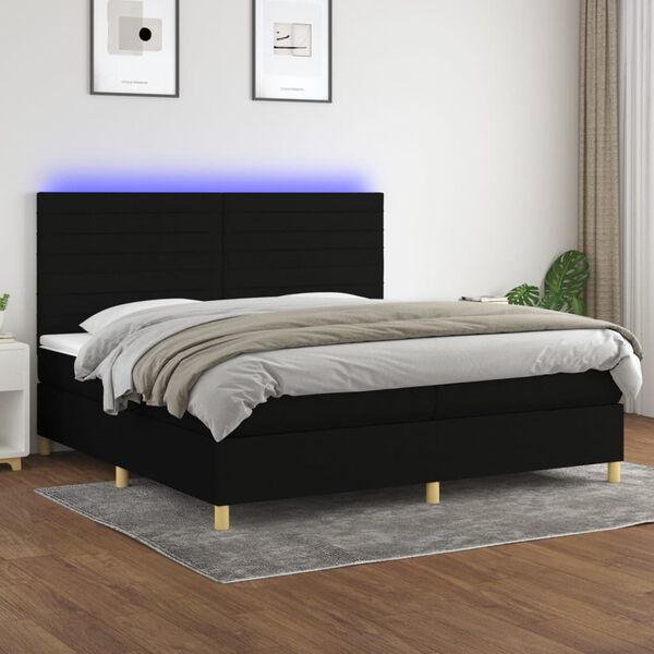 vidaXL Sommier &agrave; lattes de lit et matelas et LED Noir 200x200 cm Tissu