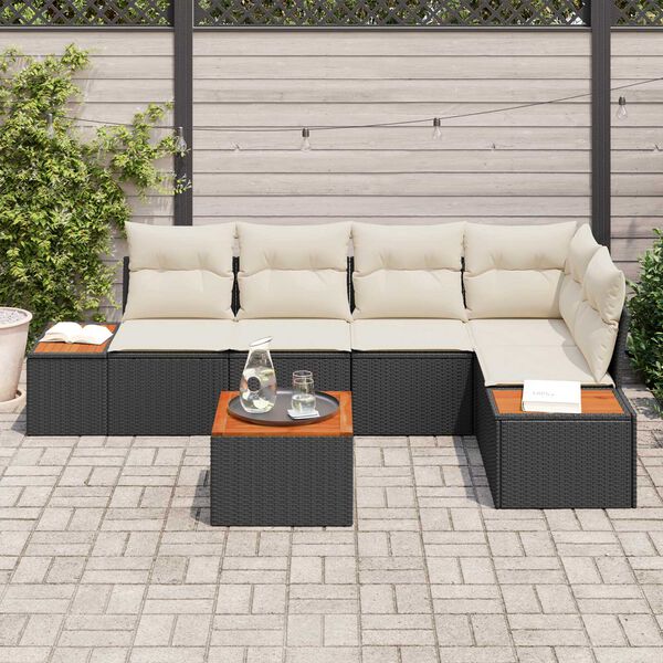 vidaXL Ensemble de canap&eacute; de jardin 6 pcs Noir et cr&egrave;me Poly rotin