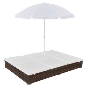 vidaXL Chaise longue d'ext&eacute;rieur avec parasol R&eacute;sine tress&eacute;e Marron