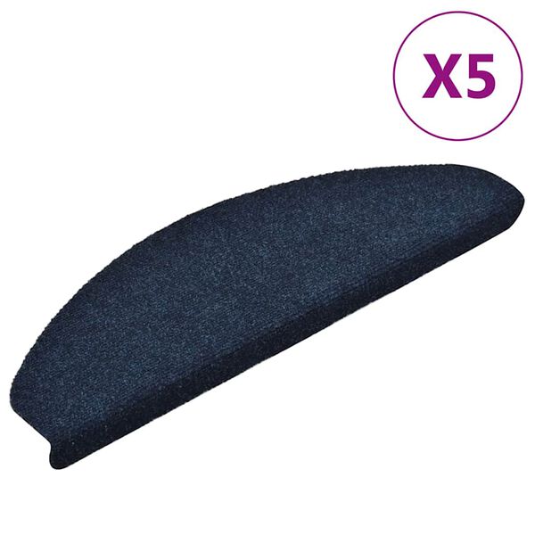 vidaXL Tapis d'escalier autocollants 5 pi&egrave;ces 65 x 21 x 4 cm Bleu marine Demi-rond Grand