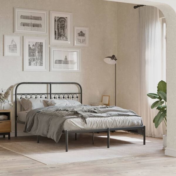 vidaXL Cadre de lit m&eacute;tal sans matelas avec t&ecirc;te de lit noir 140x200cm