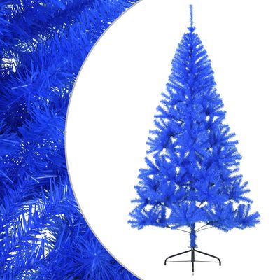 vidaXL Demi sapin de Noël artificiel avec support Bleu 210 cm PVC