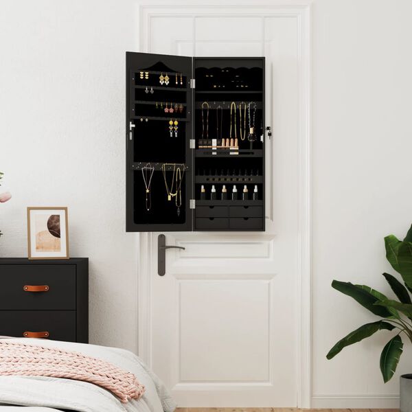 vidaXL Armoire &agrave; bijoux avec miroir murale noir 37,5x10x90 cm