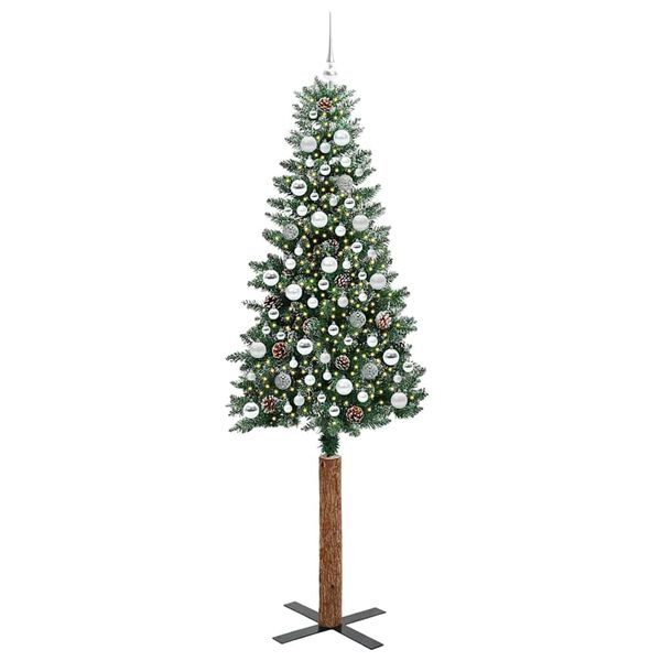 vidaXL Sapin de Noël mince Vert 210 cm PVC et bois de pin massif