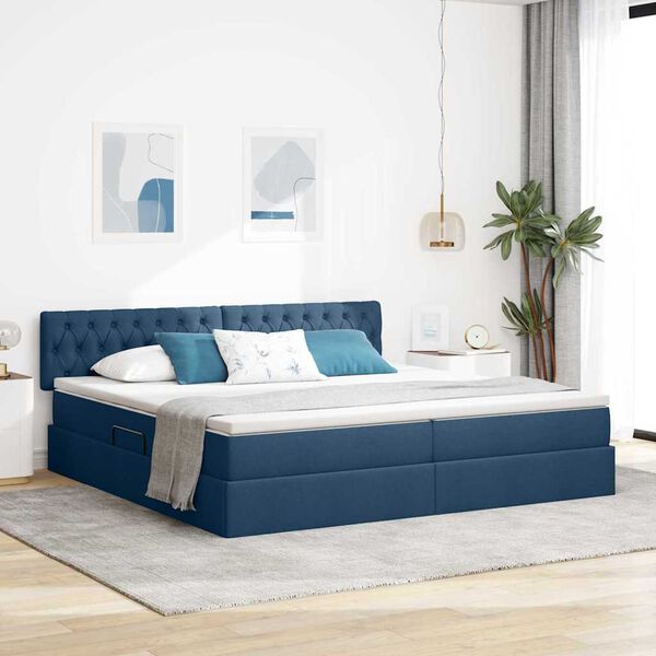 vidaXL Lit avec rangement et matelas avec matelas Bleu 200 x 200 cm