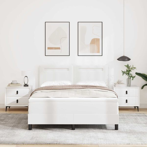 vidaXL Lit &agrave; ressorts avec matelas Blanc 160 x 200 cm Simili cuir
