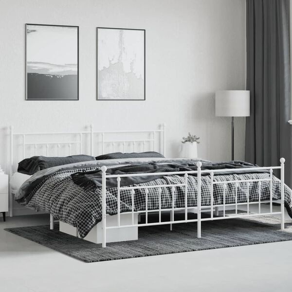 vidaXL Cadre de lit métal sans matelas et pied de lit blanc 200x200 cm
